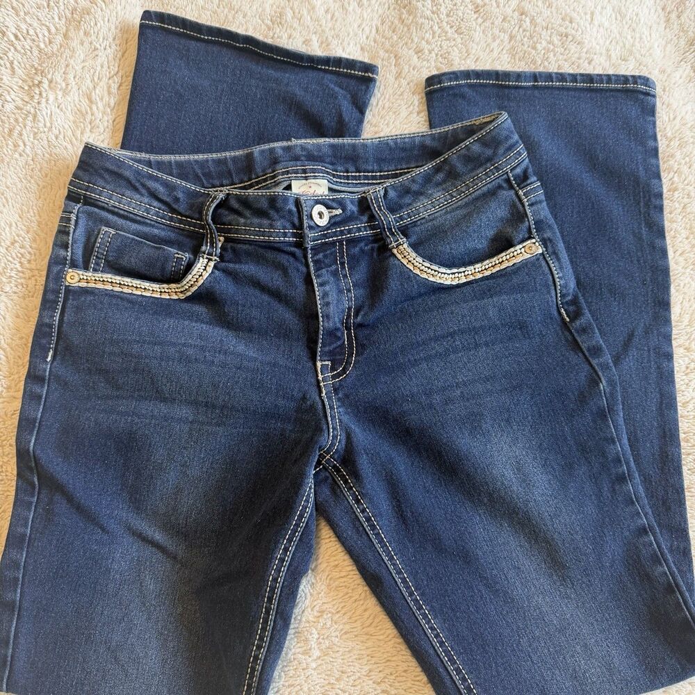 Faded Glory Girls Size 14 Low Rise Bootcut Jeans Embroidered Pocket Y2K